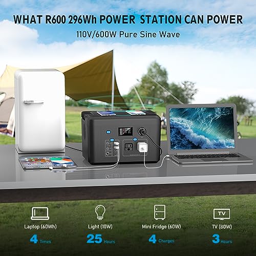 600W Portable Power Station, 296Wh Lithium Solar Generator for Camping - color: Black Blue White
