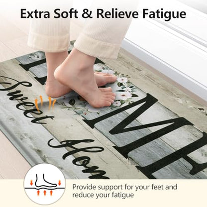 Yamaziot Anti Fatigue Kitchen Rug Set of 3, Non-Slip Cushioned Floor Mats - color: Charcoal Gray/Multi, size: 17.3"x27"+17.3"x35"+17.3"x 47"