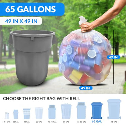 Reli. 65 Gallon Trash Bags Heavy Duty | Made in USA