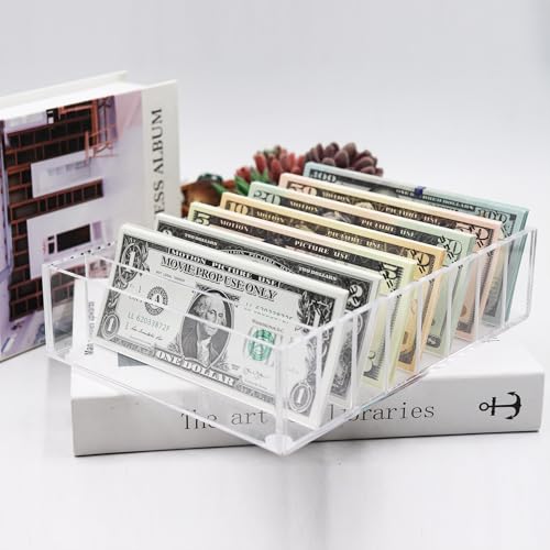 Money Organizer for Cash, 8 Compartment Transparent Acrylic Money Holder, Cash Tray, Cash Box, Cash Organizer for Bills - color: Transparent
