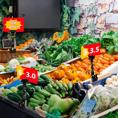 Honeydak Black 50 Pcs Sign Holder Clips Bulk for Grocery Retail Display Plastic Shelf Price Sign Clamps Double Sided Swivel Holder with Antislip Padding Rotatable Merchandising Clips for Store - color: Black