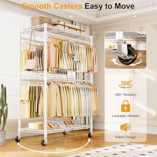 ULIFHOME Rolling Clothes Rack, Clothing Racks for Hanging Clothes, White - color: White, size: P4 Plus