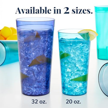 US Acrylic Cafe Plastic Reusable Tumblers (Set of 16) 20-ounce Water Cups Coastal Colors | Restaurant Style Drinking Glasses Value Set, Stackable, BPA-free, Made in the USA | Top-rack Dishwasher Safe - color: Coastal, size: 20 ounces