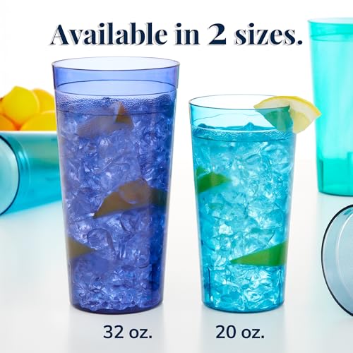 US Acrylic Café Plastic Reusable Tumblers (Set of 12) 32-ounce Iced-Tea Cups, Coastal | Value Set of Restaurant Style Drinking Glasses, Stackable, BPA-free, Made in the USA | Top-rack Dishwasher Safe - color: Coastal, size: 32 ounces