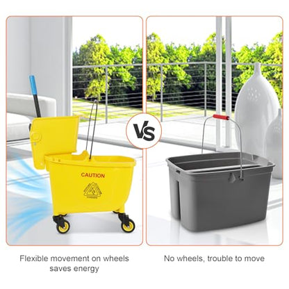FAHKNS Commercial Mop Bucket with Wringer, 35 Quart Industrial Mop Bucket with Commercial Mop, [No Need to Change Water Frequently], Mop and Bucket Set