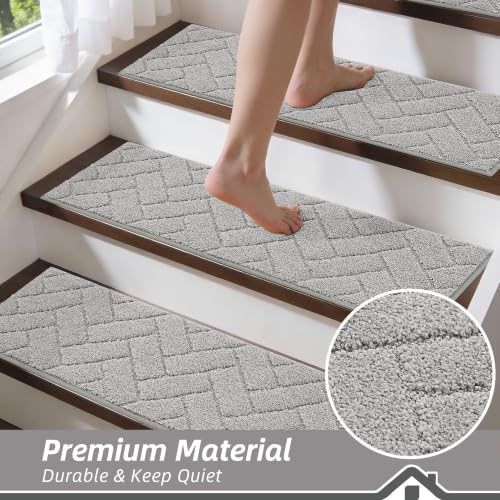 BEQHAUSE Non Slip Stair Treads for Wooden Steps 28" x 9", 15pcs, Grey - color: Grey - Geometric, size: 28 in X 9 in (15 Pieces)