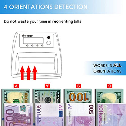 Automatic Money Counter with UV MG IR Size Image Counterfeit Detection, Counterfeit Bill Detector for USD and EUR, Currency Value Checker Scanner, Black - style: USD&EUR