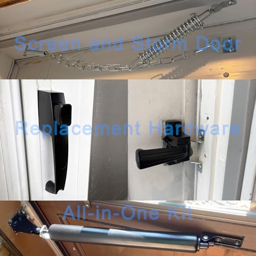 Pneumatic Door Closer Kit for Screen and Storm Doors, Includes Push Button Latch and Protector Chain Spring (Black All-in-One, 1 Set) - style: Black All-in-One