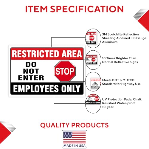 Do Not Enter Restricted Area Employees Only Signs Outdoor - 8x12 Rust Free Aluminium Metal No Entry Sign, UV Protected, Waterproof, Weather Resistant, Durable Ink and Easy to Install & Read - 2 Pre-drilled Holes (Pack of 4, 8"x12") - color: Pack of 4, siz