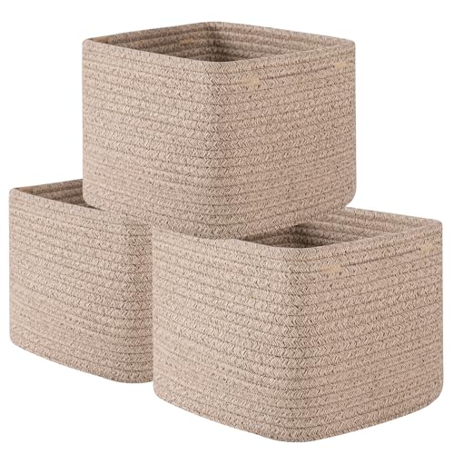 OIAHOMY 3 PACK Cube Storage Bins Storage Baskets Shelf Bins Brown - color: Brown