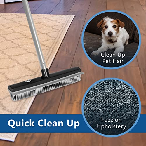 Fuller Brush Rubber Broom – for Carpets Floors Stairs Upholstery – Electrostatic Action Removes Pet Hair Lint Fuzz Dirt Particles – Built-in Squeegee Tackles Wet Messes (Complete Broom)