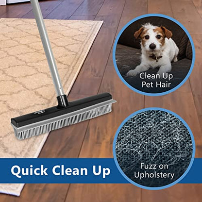 Fuller Brush Rubber Broom – for Carpets Floors Stairs Upholstery – Electrostatic Action Removes Pet Hair Lint Fuzz Dirt Particles – Built-in Squeegee Tackles Wet Messes (Complete Broom)