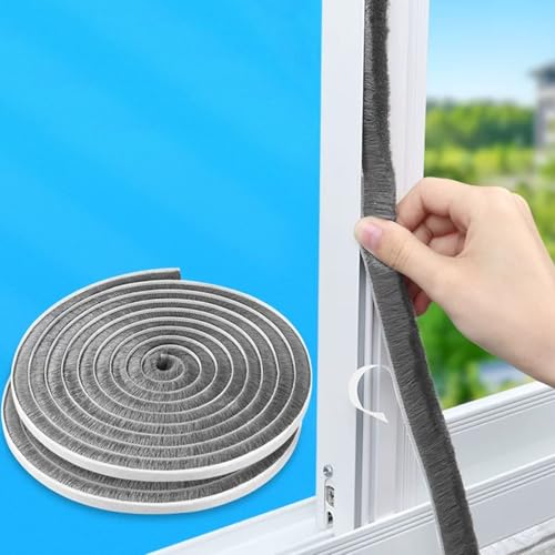 66 Ft Strong Adhesive Brush Weather Stripping for Sliding Windows and Door Frames-Seal Strip for Soundproofing,Waterproof,and Windproof-Durable and Wear Resistant,0.6"x 0.4" - color: Gray, size: 2Pack,33Ft x 0.6in Brush x 0.4in Backing