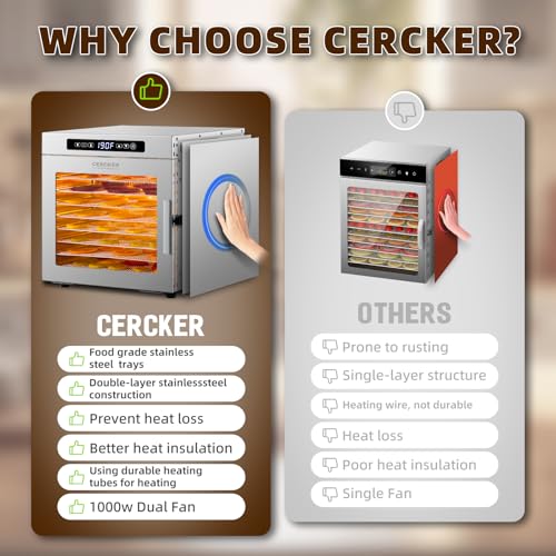Meat Dehydrator for Jerky Maker 9 Trays 1000W Dryer Machine for Fruit Beef - size: 9trays