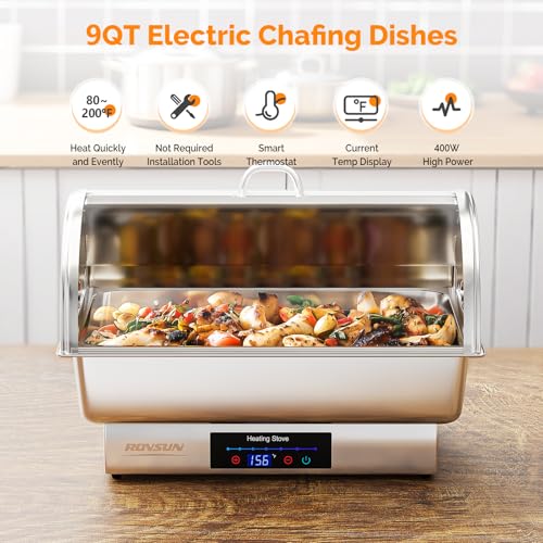 ROVSUN 9 QT 2 Pack Roll Top Electric Chafing Dishes for Buffet,Stainless Steel Chafing Dish Buffet Set with Temperature Control,Chafers and Buffet Warmers with Full & Half Size Pan for Party Catering - size: 2 Pack