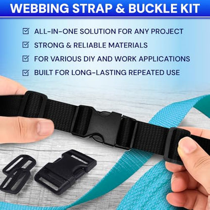 TECEUM 1.5" Nylon Strap Kit with Buckles, Black 6 yards Repair Set - color: Black, size: 1.5" - 6 yards, style: 6 Buckle - 12 Slides - 6 D-rind