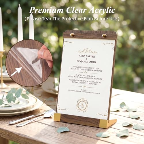 PPH-Sisy 4 Pack Acrylic Sign Holders 8.5 x 11 with Wood Base, Tabletop Display Sign Stand for Menu Flyer Poster, Clear Acrylic Paper Frame for Restaurant Coffee Shop Hotel Office Exhibition - size: 8.5*11-4 Pack