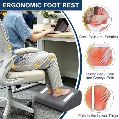 Under Desk Foot Rest, 6-in-1 Ergonomic Footrest, 5 Adjustable Heights - color: Gray