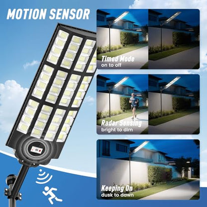 15000W Large Solar Street Lights Outdoor Waterproof, Heavy Duty Solar Parking Lot Lights with Remote Control and Motion Sensor, Pole or Wall Mount, for Outside Commercial Yard Driveway Garage - size: L 1 PACK