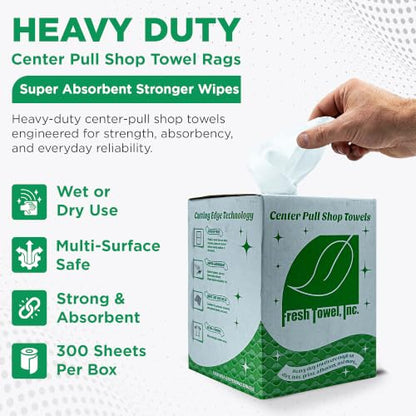 Fresh Towel Ultra Strong Center Pull Shop Towels, 300 Count, 9x12 Rags