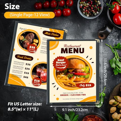 Transparent Restaurant Menu Covers 8.5 x 11 | Restaurant Recipe Menu Covers Transparent Restaurant Menu Covers for Kitchen, Drink, Wine Menu Covers Black (10, 6 Page) - size: 6 Page
