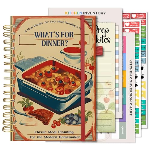 Life & Apples Weekly Meal Planner Notebook with Grocery List, Retro - color: Retro