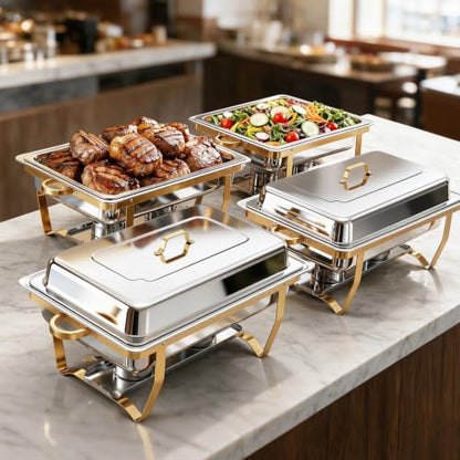 4 Pack 9QT Rectangular Chafing Dishes for Party Buffet Warmers with Lid
