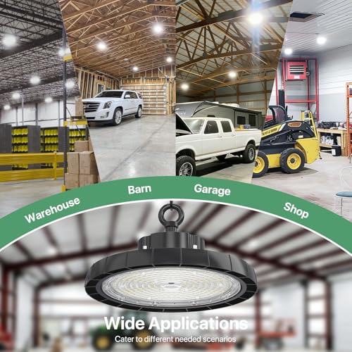 UFO LED High Bay Lights: 200W 30000LM 5000K Led Shop Lights High Bay Led Lights with Plug Suitable for Gym Warehouse Workshop Factory Gym Garage Barn AC100-277V IP65