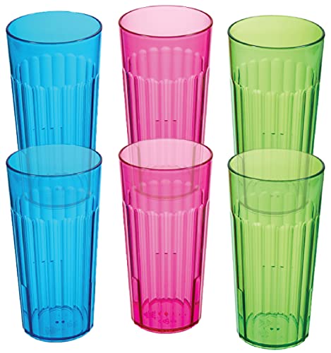 Arrow 30 oz Plastic Tumblers - 6 pk (Blue, Green & Pink) - Break-Resistant Drinking Glasses for Indoor & Outdoor Use - Dishwasher Safe - BPA Free - Made in USA - color: Rainbow, size: 30 fl oz