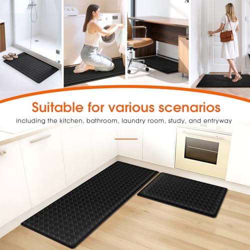 TranquilRelax 2-Piece Kitchen Mats, Cushioned Non-Slip Floor Mats, Black - color: Black, size: 2-Piece | 30"+47" | Standard