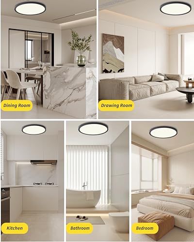 4pack 9 Inch Flush Mount Ceiling Light, 18w Led Ceiling Light, 3000k/4000k/6000k Selectable 1860lm Ceiling Light, Super Slim Led Light Fixture For Bedroom Kitchen Living Dining Room Office - color: Black, size: 9 INCH 4PK 3CCT