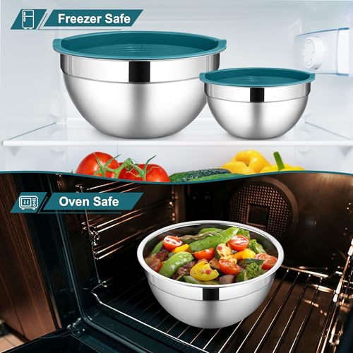 LIANYU 6 PCS Stainless Steel Mixing Bowl, Kitchen Nesting Bowls for Cooking - color: Dark Blue, style: Atlas Base with Airtight Lids