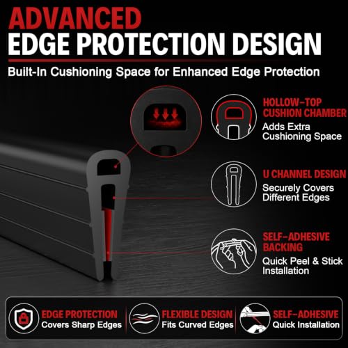 alophoty Rubber Edge Trim U Channel 1/16" - 10 FT Self-Adhesive EPDM Rubber Edge Guard with Hollow-Top Cushion Chamber, Flexible Edge Protector for Car Doors, Sheet Metal, Glass and DIY Projects - size: 1/16" × 10 FT