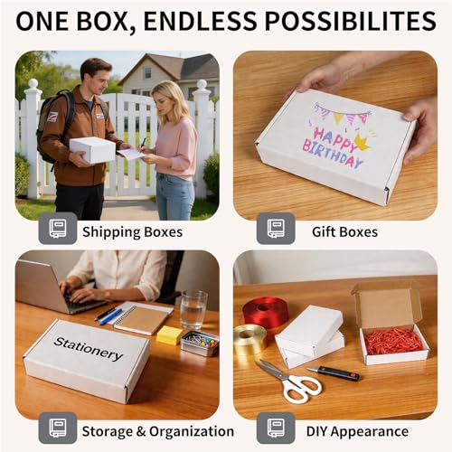 Fishat 9" x 6" x 2" White Corrugated Cardboard Shipping Boxes Set of 25 - size: 9" x 6" x 2"