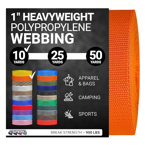 Strapworks Heavyweight Polypropylene Webbing - Heavy Duty Poly Strapping for Outdoor DIY Gear Repair - color: Yellow Gold, size: 1" x 10 yard