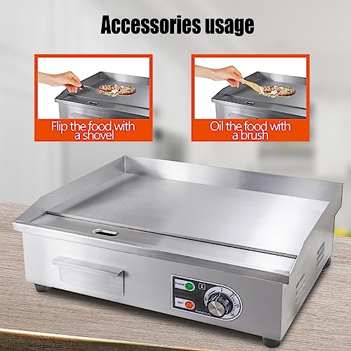 22" Commercial Electric Griddle,Electric Countertop Flat Top Griddle,110V 1600W Electric Flat Top Grill,Non-Stick Restaurant Teppanyaki Stainless Steel Grill,Adjustable Temperature Control - style: 22''