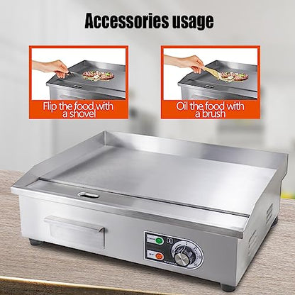 22" Commercial Electric Griddle,Electric Countertop Flat Top Griddle,110V 1600W Electric Flat Top Grill,Non-Stick Restaurant Teppanyaki Stainless Steel Grill,Adjustable Temperature Control - style: 22''