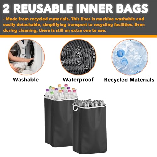 SpaceAid Recycling Bin for Kitchen 26 Gallon, 100L Recycle Bin with Lid and 2 Reusable Inner Bags, for Bottle Can Glass Plastic Stickers, White - color: White