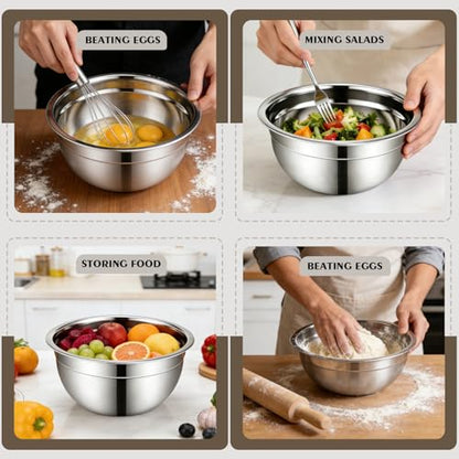 HOOTO Stainless Steel Mixing Bowls with Lids, 5 Pcs Mixing Bowls with Lids Set Included 3 Grater Attachments, Size 4.5, 4, 3.5, 2.1, 1.5QT Mixing Bowl Set for Baking and Serving (Black, 5 Pack)