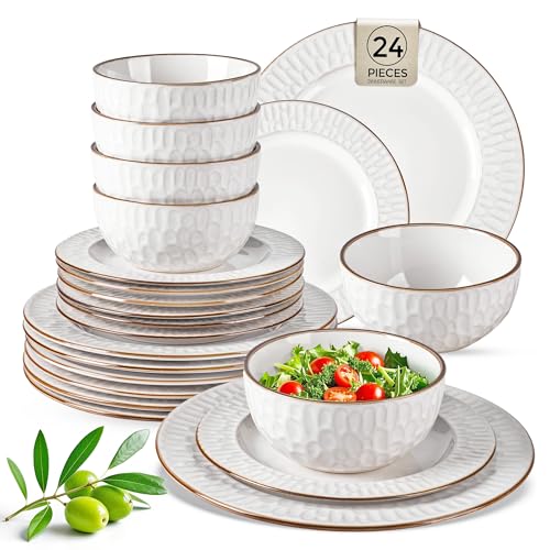 GBHOME Ceramic Dinnerware Sets of 8,24 pcs Plates and Bowls Sets Dishes - color: Pearl White-Bubble, size: Service for 8 (24 pcs)
