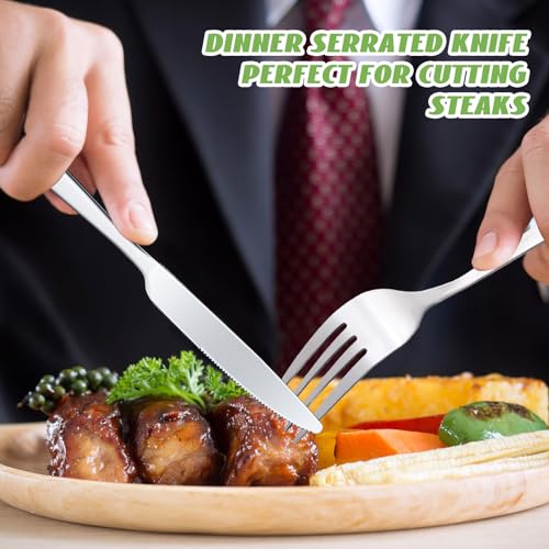 Nuenen 100 Pcs Stainless Steel Forks and Knives, Silver 8.4" 7.1" - color: Silver, size: 8.4 Inches, 7.1 Inches