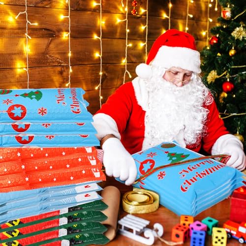 Watersay 7 x 10 Inch Poly Bubble Mailers - Large Padded Envelopes, Self Adhesive Holiday Shipping Bags - Assorted Christmas Bags for Business, School, Family & Gift (20 Pcs)