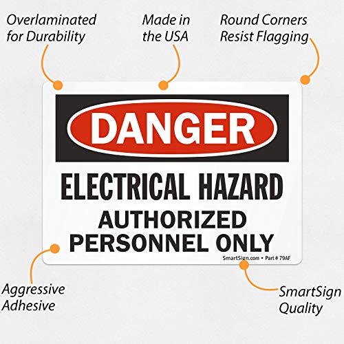 SmartSign - U9-1742-ND_3.5x5 "Danger - Electrical Hazard, Authorized Personnel Only" Label | 3.5" x 5" Laminated Vinyl Black/Red on White - size: 3.5" x 5"