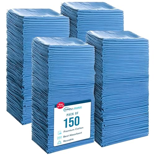 Simpli-Magic Cotton Shop Towels 14"x12" (150 Pack) – Reusable Cleaning Shop Rags for Automobiles, Industries, Garage and Homes (Blue) - size: 150-Pack