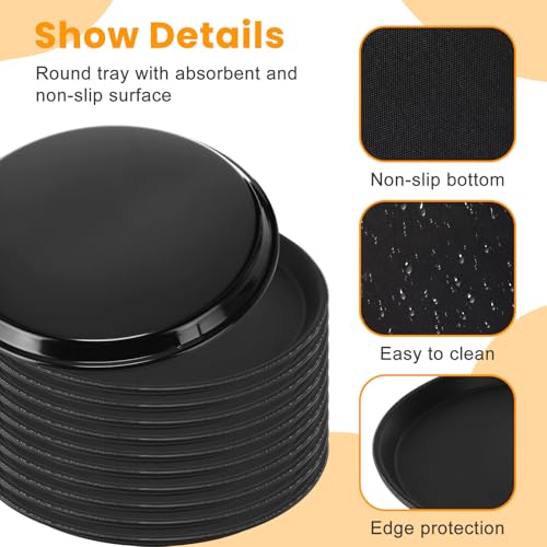 12 Pcs Black Restaurant Serving Trays Bulk, Round Tray, 16 Inch - size: 16 Inch