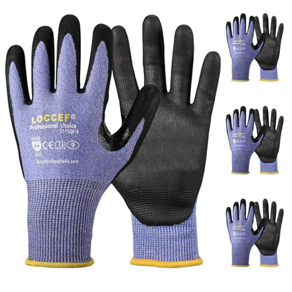 LOCCEF Level 5/A4 Cut Resistant Work Gloves, Touchscreen - color: Blue 3-pairs