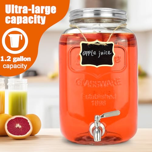 DD&HAPP Glass Drink Dispensers For Parties.1.2 Gallon Beverage Dispensers With Stand And Stainless Steel Spigot.Party Drink Dispenser For Punch,Iced Tea,Ideal for Weddings,Events,Buffet&Home Use. - size: 1.2 Gallon Double With Stand