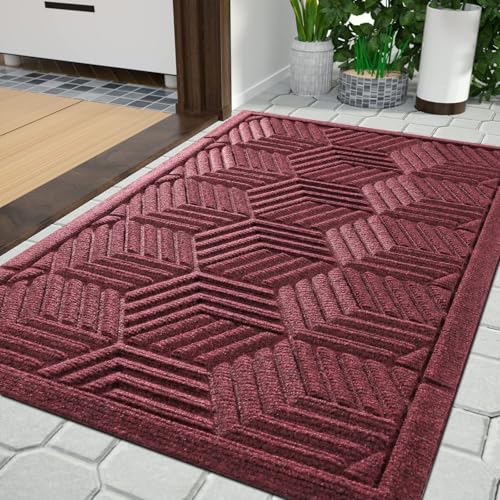 Yimobra Front Door Mat, All-Season Waterproof Outdoor Mat for Entrance with Drainage Holes, Heavy Duty Non-Slip Doormat for Garage Patio Entryway Indoor, 29.5x17, Red - color: Red, size: 29.5x17 Inch