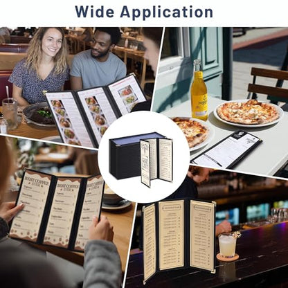 WeChef 30 Pcs 4.25 x 11" Restaurant Menu Covers 3 Page 6 View Trifold Menu - size: 4.25x11" - Tri-fold 6 View