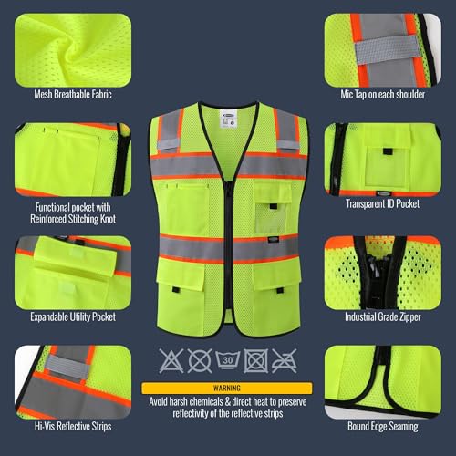 JKSafety Safety Vest for Men Women Hi Vis Relfective Vest with Pockets High Visibility Meet ANSI Standard - color: 331-yellow, size: Small